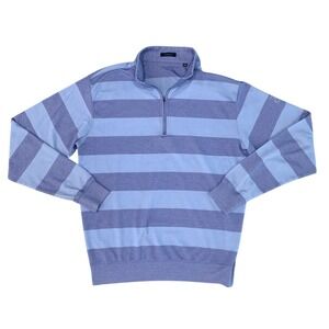 Turtleson Mens Striped 1/4 Zip Pullover 12‎ Oaks Golf Shirt Medium Blue
